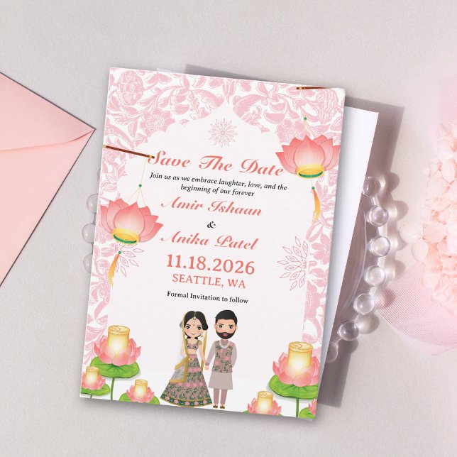 Elegant Pink Lotus Lanterns Wedding Save The Date (Creator Uploaded)