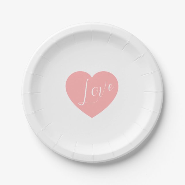 Elegant Pink Love Heart Script Personalized Party  Paper Plate (Front)