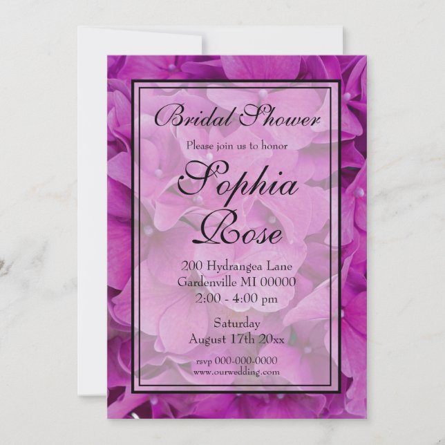 Elegant pink magenta floral Bridal shower Invitation (Front)