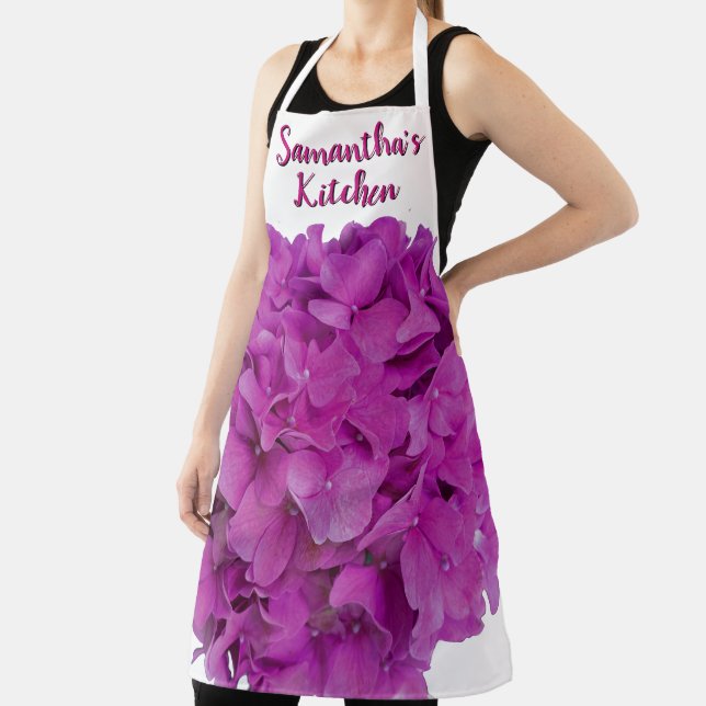 Elegant pink magenta floral hydrangeas roses  apron (Insitu)