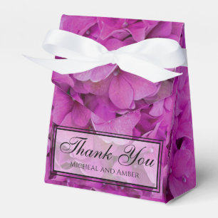 Elegant pink magenta floral hydrangeas roses favour box