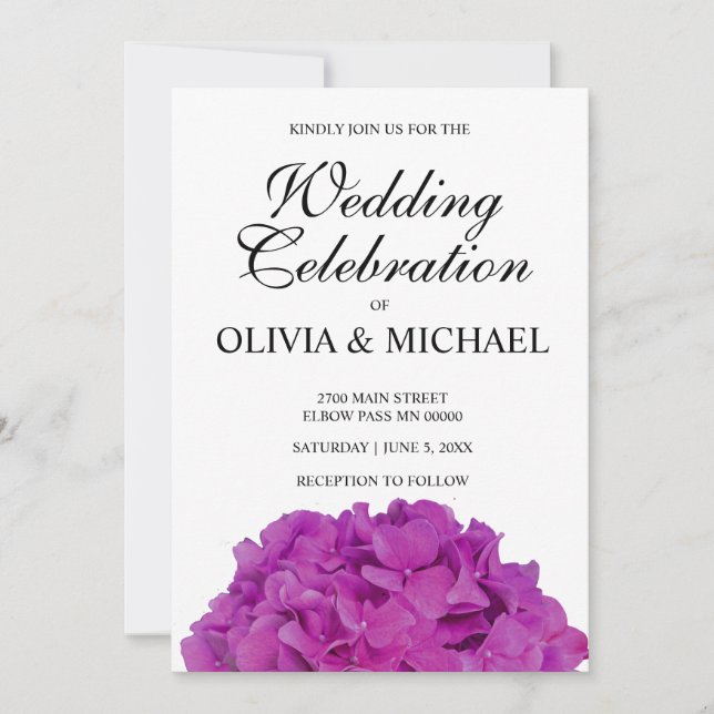 Elegant pink magenta floral hydrangeas roses  invitation (Front)