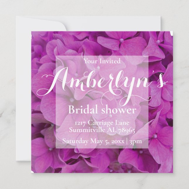Elegant pink magenta floral hydrangeas roses  invitation (Front)