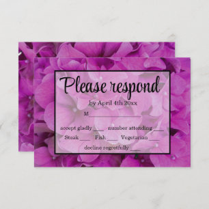 Elegant pink magenta floral hydrangeas roses RSVP card