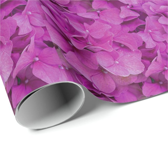 Elegant pink magenta floral hydrangeas roses  wrapping paper (Roll Corner)