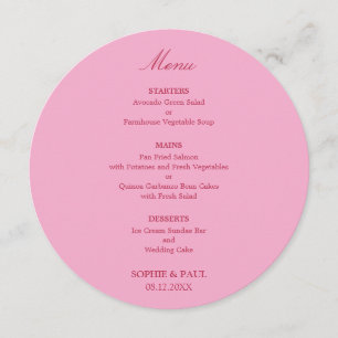 Elegant Pink Magenta Round Wedding Menu
