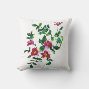 Elegant pink magenta watercolor floral roses cushion