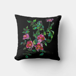 Elegant pink magenta watercolor floral roses  cushion