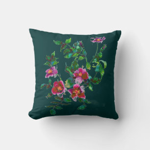 Elegant pink magenta watercolor floral roses cushion