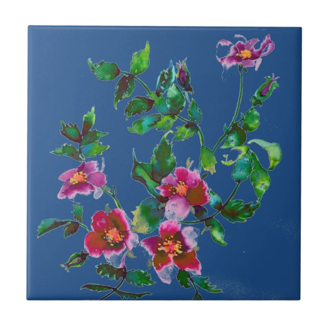 Elegant pink magenta watercolor roses  tile (Front)