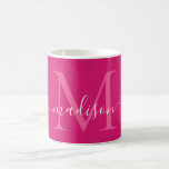Elegant Pink Magenta White Monogram Script Stylish Coffee Mug<br><div class="desc">Elegant Hot Pink Magenta White Monogram Script Stylish Black Coffee Mug</div>
