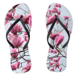 Elegant Pink Magnolia Blossoms Peaceful Hanami Jandals