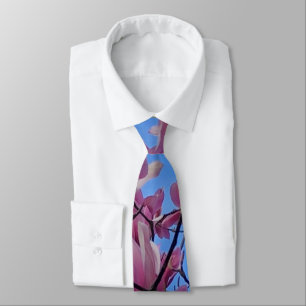 Elegant Pink Magnolia Blossoms Peaceful Hanami Tie