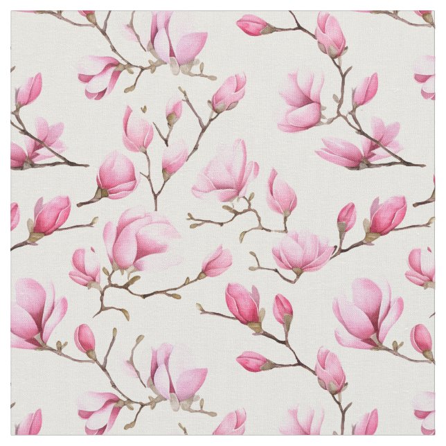 Elegant pink magnolia pattern fabric (Close Up)