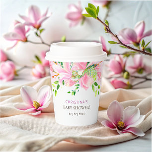 Elegant Pink Magnolia Watercolor Baby Shower Paper Cups