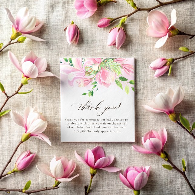 Elegant Pink Magnolia Watercolor Baby Shower Thank You Card (Elegant Pink Magnolia Watercolor Baby Shower Thank You Card)