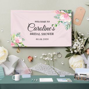 Elegant Pink Magnolia Watercolor Bridal Shower Banner