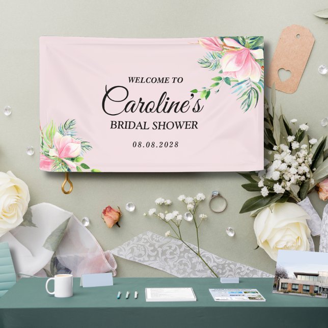 Elegant Pink Magnolia Watercolor Bridal Shower Banner (Creator Uploaded)