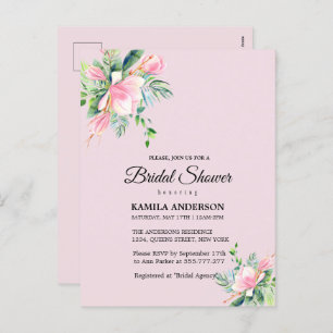 Elegant Pink Magnolia Watercolor Bridal Shower Holiday Postcard
