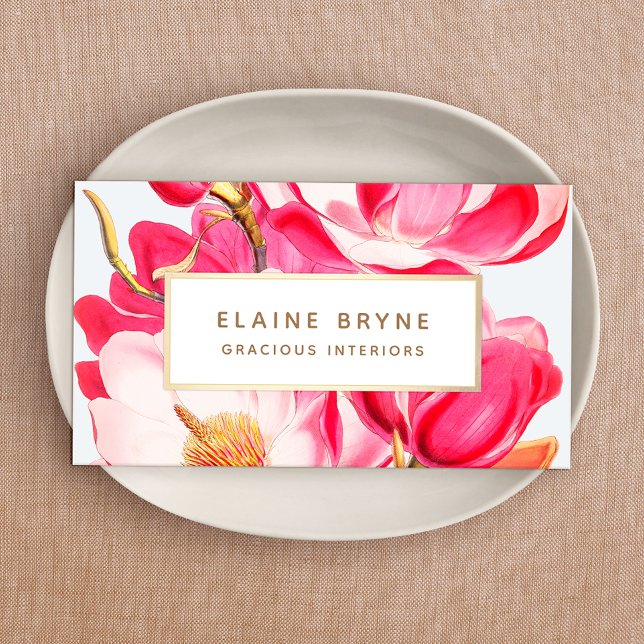 Elegant Pink Magnolia Watercolor Floral  Business Card (Creator Uploaded)