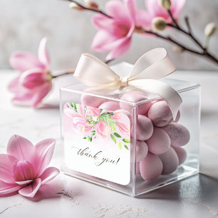 Elegant Pink Magnolia Watercolor Thank You Square Sticker