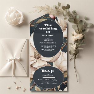 Elegant Pink Magnolias and Greenery All In One Invitation