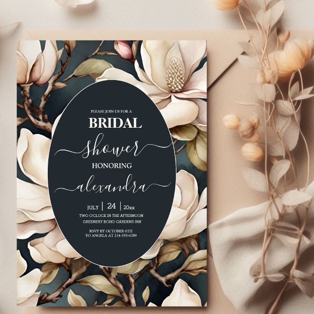Elegant Pink Magnolias and Greenery Bridal Shower Invitation (Creator Uploaded)