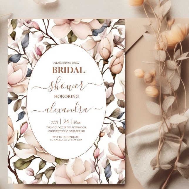 Elegant Pink Magnolias and Greenery Bridal Shower Invitation (Creator Uploaded)