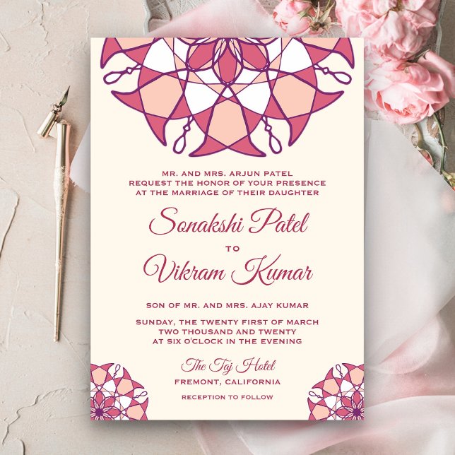 Elegant Pink Mandala Indian Wedding Invitation (Creator Uploaded)