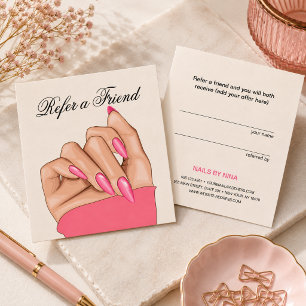 Elegant Pink Manicurist Nails Salon Referral Card