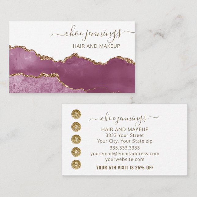 Elegant Pink Marble Agate Loyalty Punch Business Card (Front/Back)