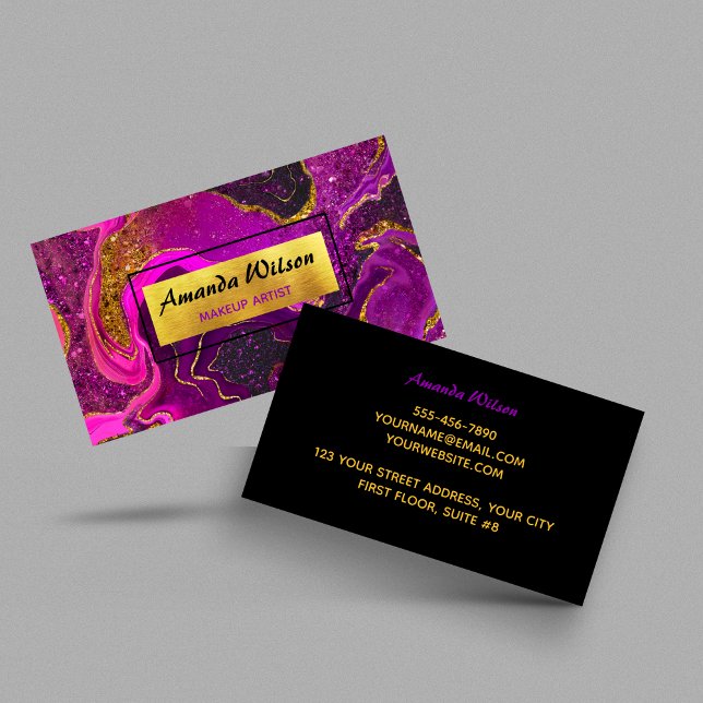 Elegant pink marble art faux gold glitter business card (Creator Uploaded)