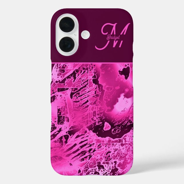 Elegant Pink Marble bold Monogram Typography Case-Mate iPhone Case (Back)