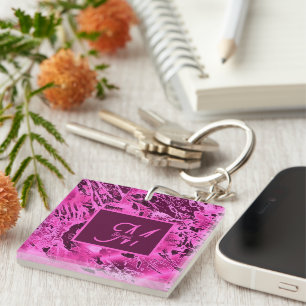 Elegant Pink Marble bold Monogram Typography Key Ring