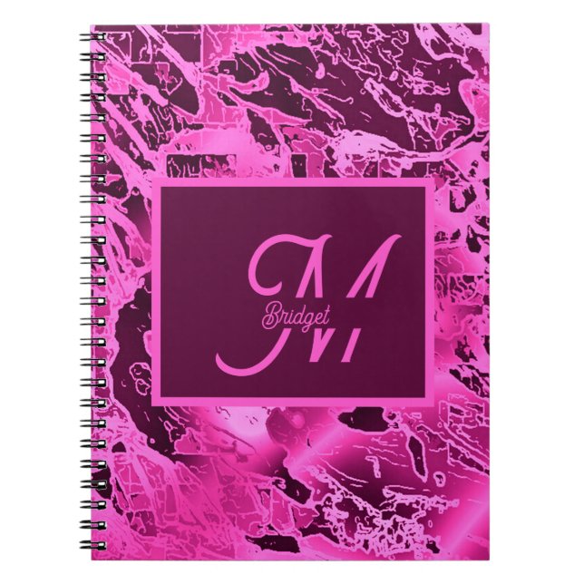 Elegant Pink Marble bold Monogram Typography Notebook (Front)
