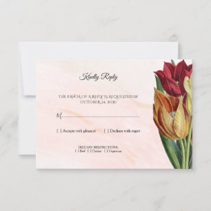 Elegant Pink Marble Botanical Wedding RSVP Card