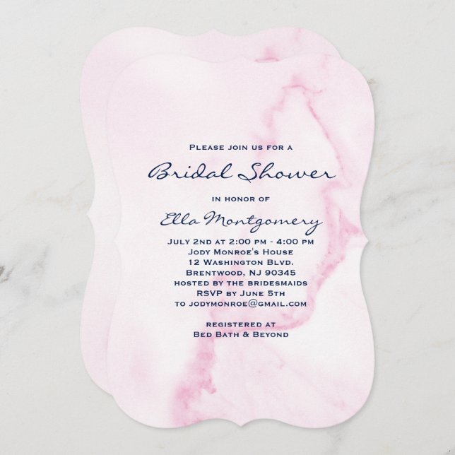 Elegant Pink Marble Bridal Shower Invitation (Front/Back)