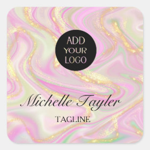 Elegant Pink Marble Chic Gold Glitter Square Sticker