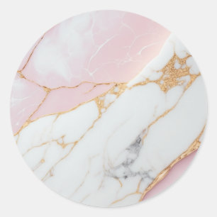 Elegant Pink Marble & Gold Classic Round Sticker