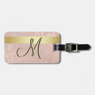 Elegant Pink Marble Gold Monogram Letter Initial Luggage Tag