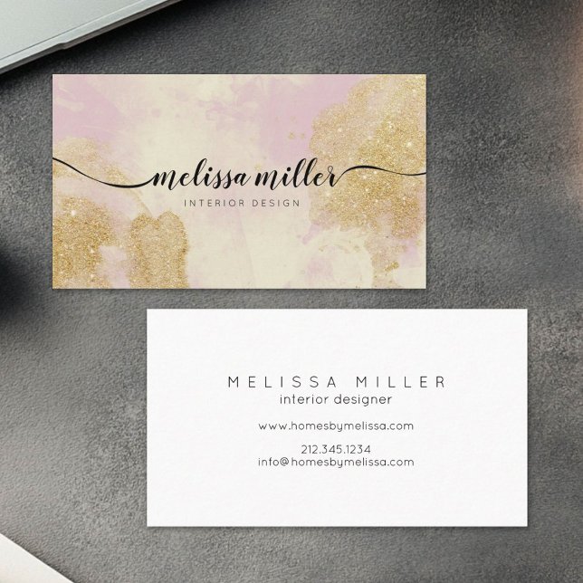 Elegant Pink Marble Gold Script Calligraphy Business Card (Creator Uploaded)