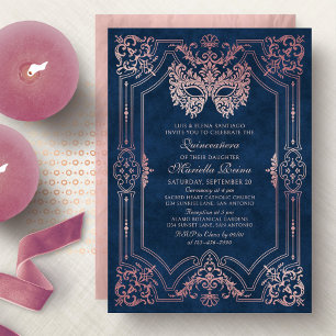 Elegant Pink Masquerade Mask Quinceanera Invitation