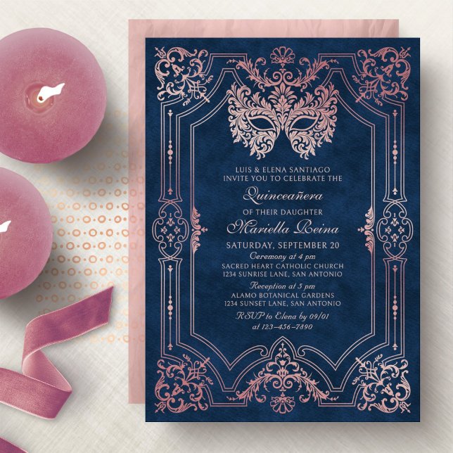 Elegant Pink Masquerade Mask Quinceanera Invitation (Creator Uploaded)