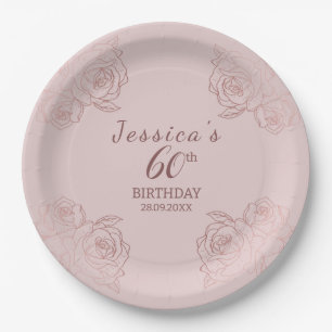 Elegant Pink Mauve Floral Birthday Party Paper Pla Plate