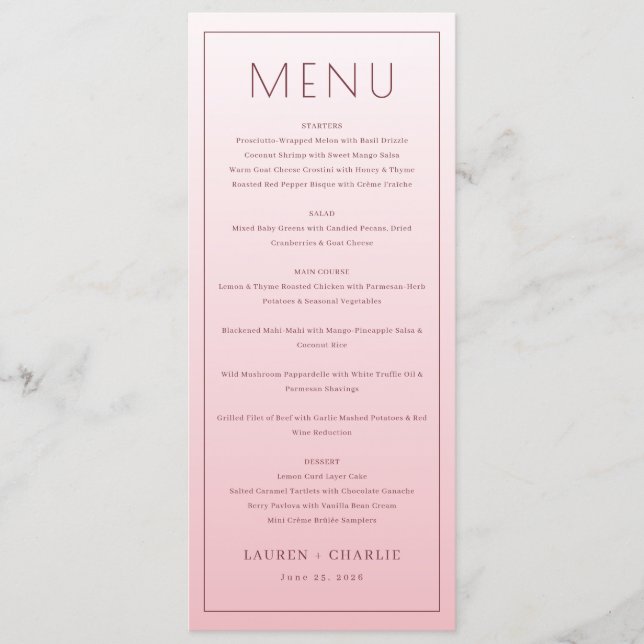 Elegant Pink Menu Template (Front)