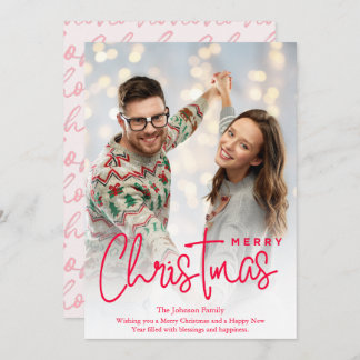 Elegant Pink Merry Christmas Photo Holiday Card