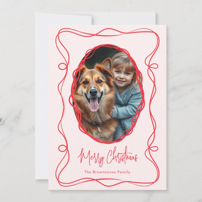 Elegant Pink Merry Christmas Photo Holiday Card (Front)