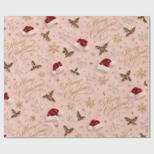Elegant Pink Merry Christmas Santa Hat Wrapping Paper