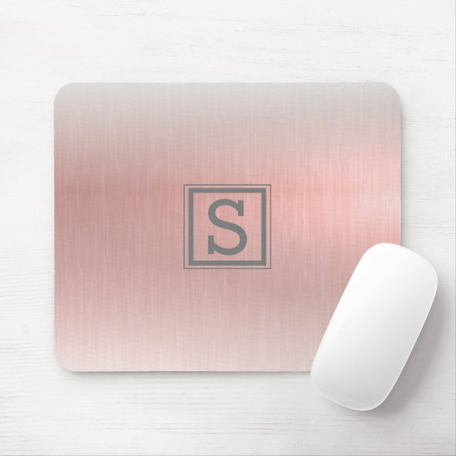 Elegant Pink Metallic Monogram Glam Mouse Pad (With Mouse)