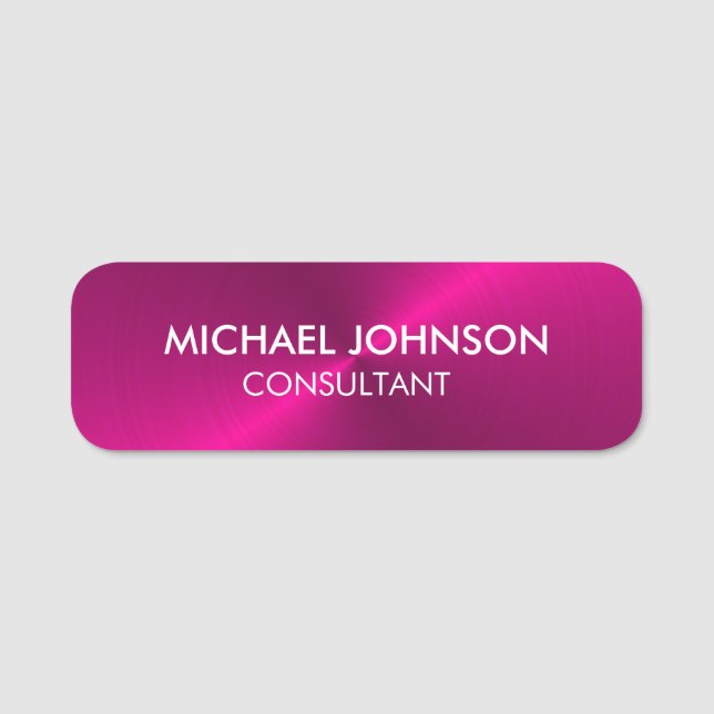 Elegant Pink Metallic Professional Business Name Tag (Front)